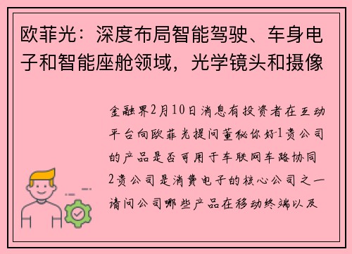欧菲光：深度布局智能驾驶、车身电子和智能座舱领域，光学镜头和摄像头产品应用广泛