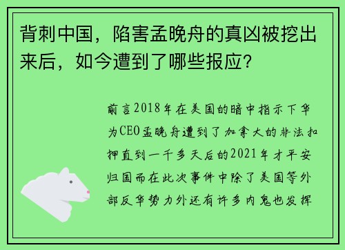 背刺中国，陷害孟晚舟的真凶被挖出来后，如今遭到了哪些报应？