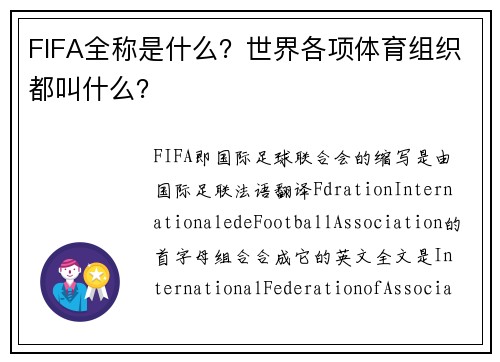 FIFA全称是什么？世界各项体育组织都叫什么？
