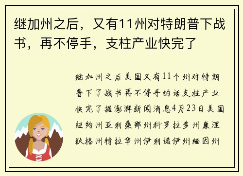 继加州之后，又有11州对特朗普下战书，再不停手，支柱产业快完了